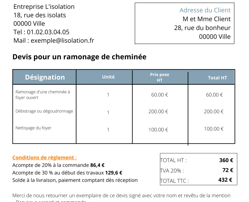 Devis pour un ramonage de cheminée